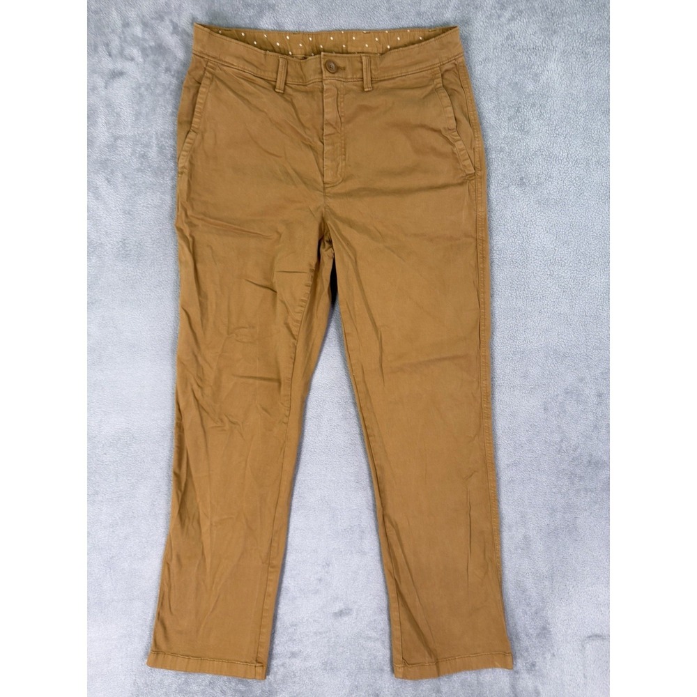 Rowm Chino Pants Mens 32x32 Brown Khaki Slim Fit Straight Stretch Casual